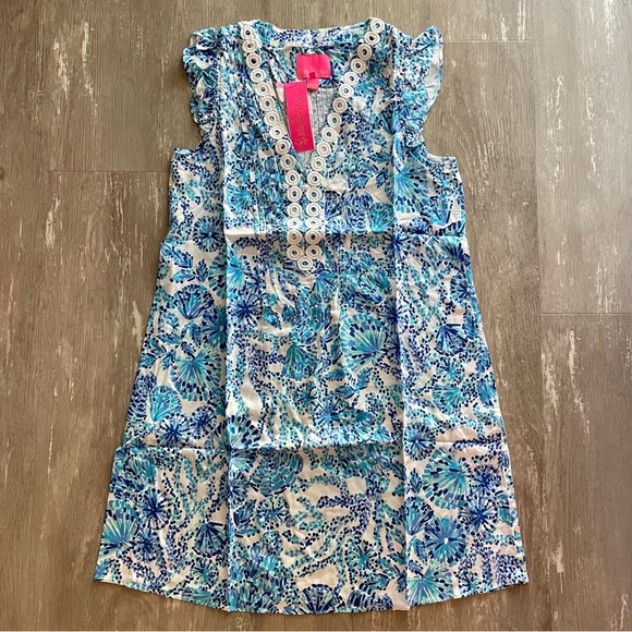 NWT Lilly Pulitzer Joan Tunic Dress in Turquoise Oasis Shell Me You Love Me - Picture 2 of 10